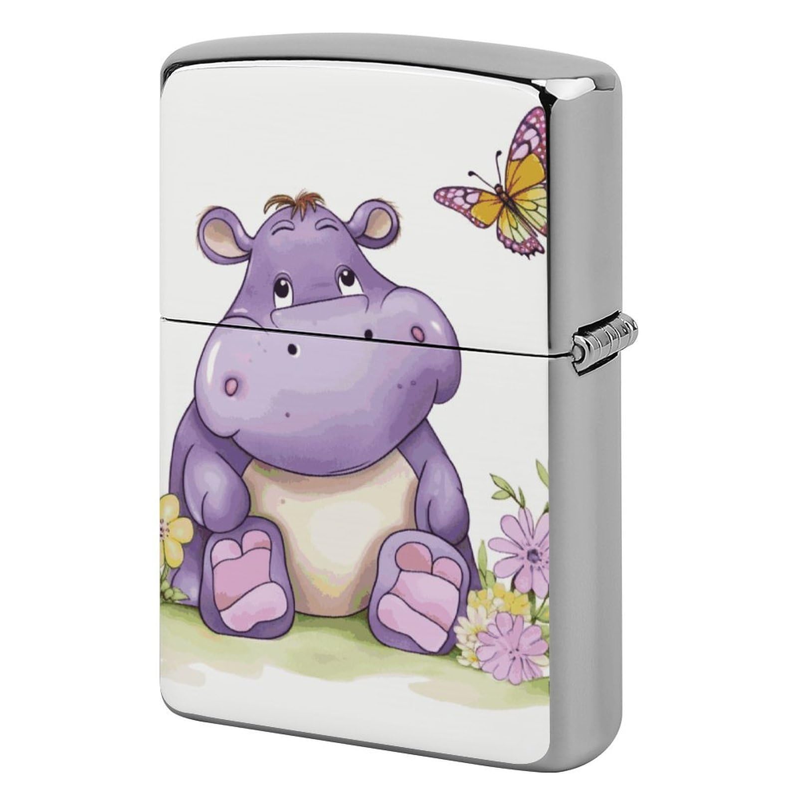 Butterfly and Hippo Lighter Case for Men, Personalized Lighter Cover for Valentine's Day Gifts, Flip-Top Lighters Shell for Outdoor, Portable Lighters Protective Sleeve