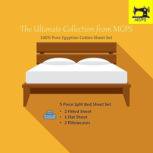 Miniatura 6 de Juego de sábanas divididas tamaño Queen para cama ajustable, tejido de satén suave, 1000 hilos, 100% algodón egipcio, juego de 5 piezas con 2
