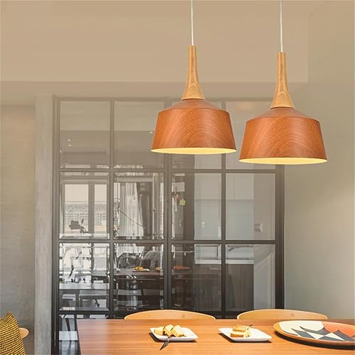 Miniatura 6 de Lámpara colgante de grano de madera, estilo escandinavo, accesorios para el hogar, 1 luz de altura ajustable, lámpara colgante de metal industrial