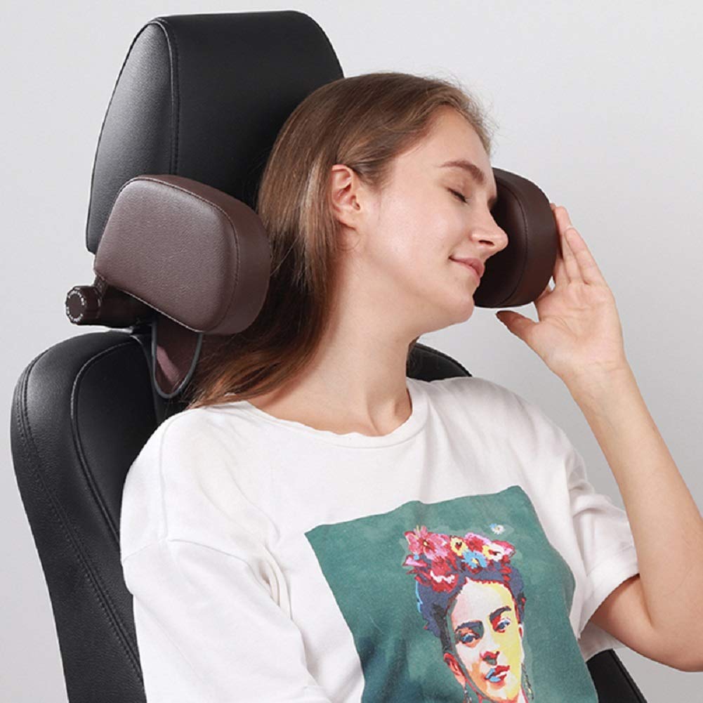 Almohada para reposacabezas de asiento de coche, almohada de algodón con memoria para cuello ajustable para viaje adecuado para niños adultos y viajes marrón marrón
