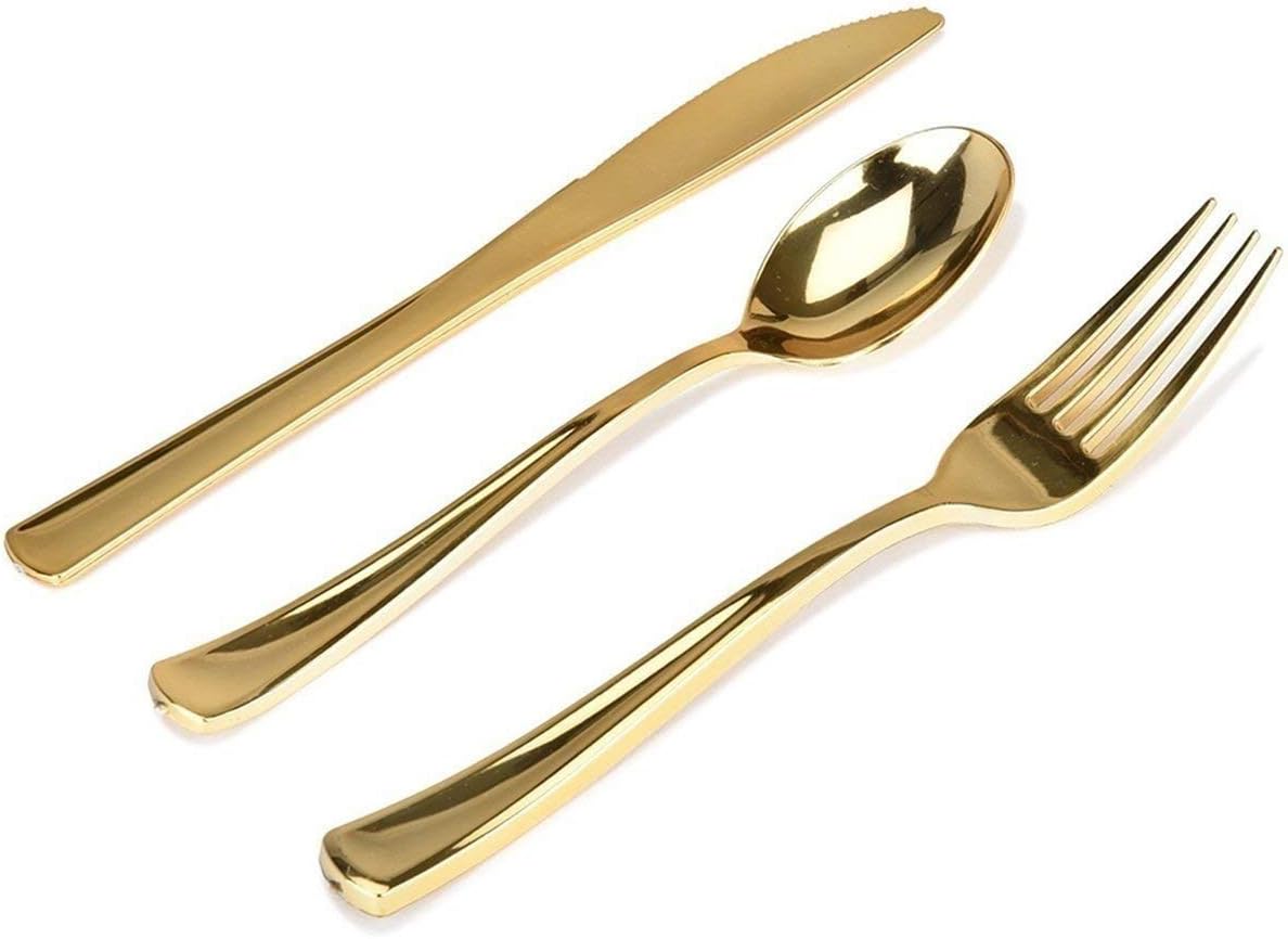 Gold Plastic Silverware Set (160 Bulk Pack) Disposable Cutlery Utensils, 80 Gold Forks, 40 Gold Knives, 40 Gold Spoons, Heavy Duty Flatware For Holidays, Parties, Dinners, Weddings, and Occasions - Image 7