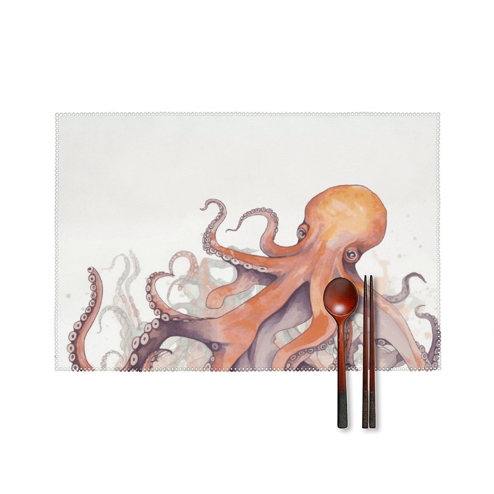 Octopus Tentacles Placemats Set of 6, 12x18 Inch Heat Resistant Washable Canvas Table Mats, Stain Resistant Decorative Dining Placemats for Kitchen, Restaurant, Outdoor Party