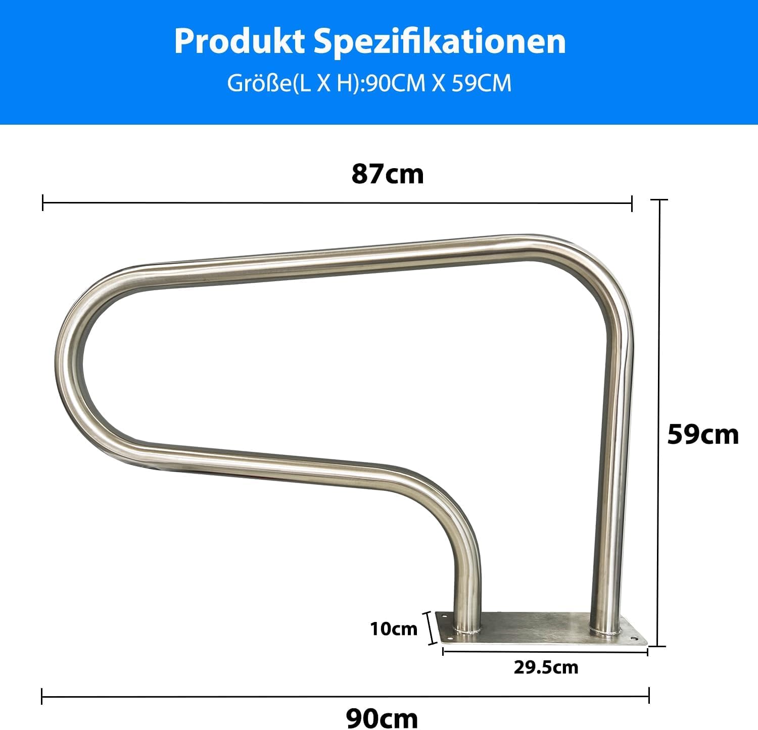 Pool Haltegriff aus Edelstahl V2A, 90x59cm Pool-Handlauf für Einbaupools, Sicherheitshandläufe für Schwimmbäder, Tragkraft 100kg, Pool-Treppengeländer aus Edelstahl 304 mit Griffabdeckung