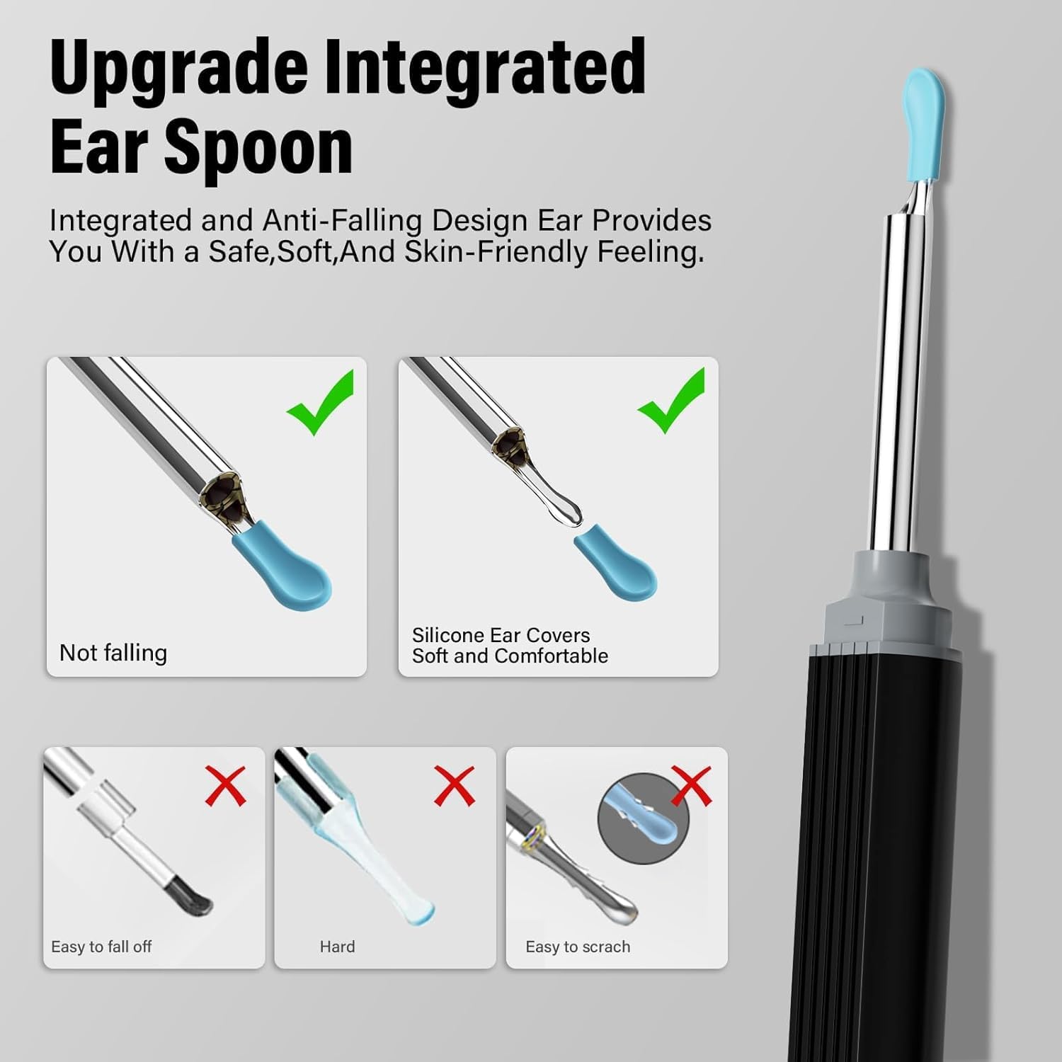 Otoscope Oreille avec caméra 1080P HD 3,5 mm étanche 6 Lumières LED pour Smartphones et Tablettes IOS Android Noir