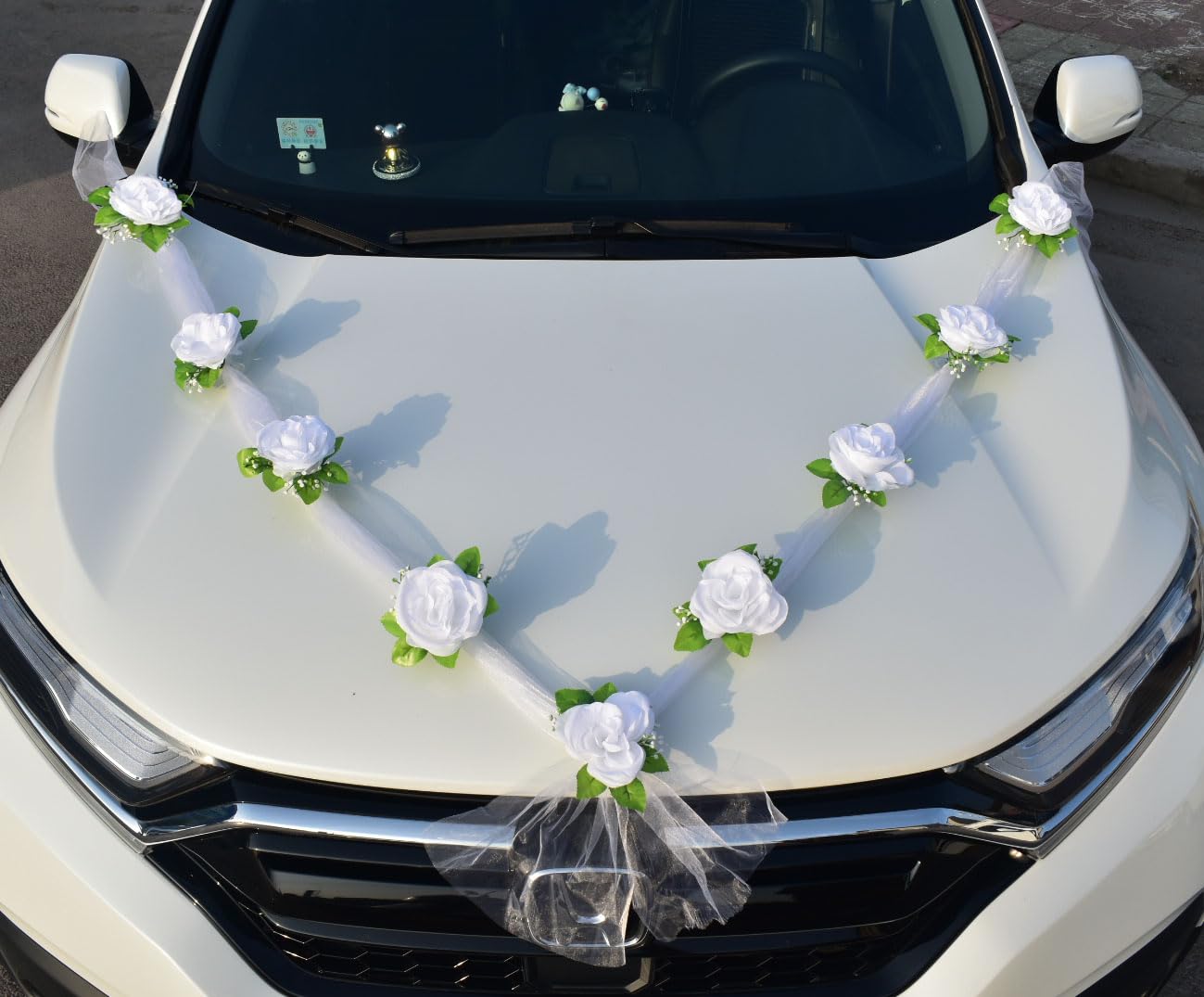 Autoschmuck Hochzeit Braut Paar Seidenblumen Dekoration Schmuck, Autogirlande Hochzeit Set mit 9 extrastarken Saugnäpfen,Autodekoration Hochzeit für Motorhaube Wedding Party