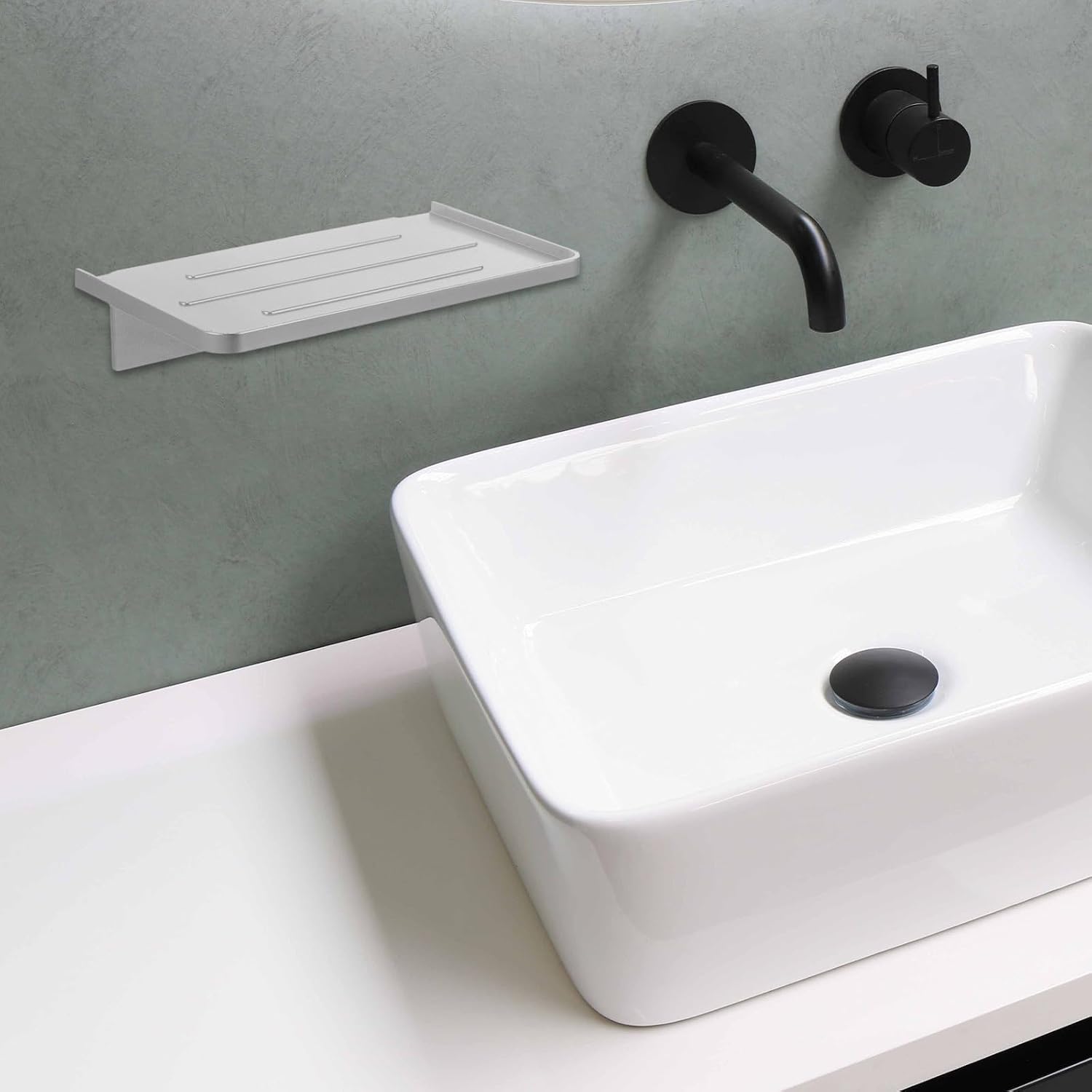 Bathroom Wall Mounted Phone Shelf with No Drill Plastic Organizer image 2