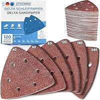 EFFEKTWERK Deltaschleifer Schleifpapier Dreieckschleifer - 120 Stück - Dreieckschleifer Schleifpapier mit Klett - 6 Loch - 93x93x93mm Schleifdreiecke - Je 20x Körnung P40 P60 P80 P120 P180 P240