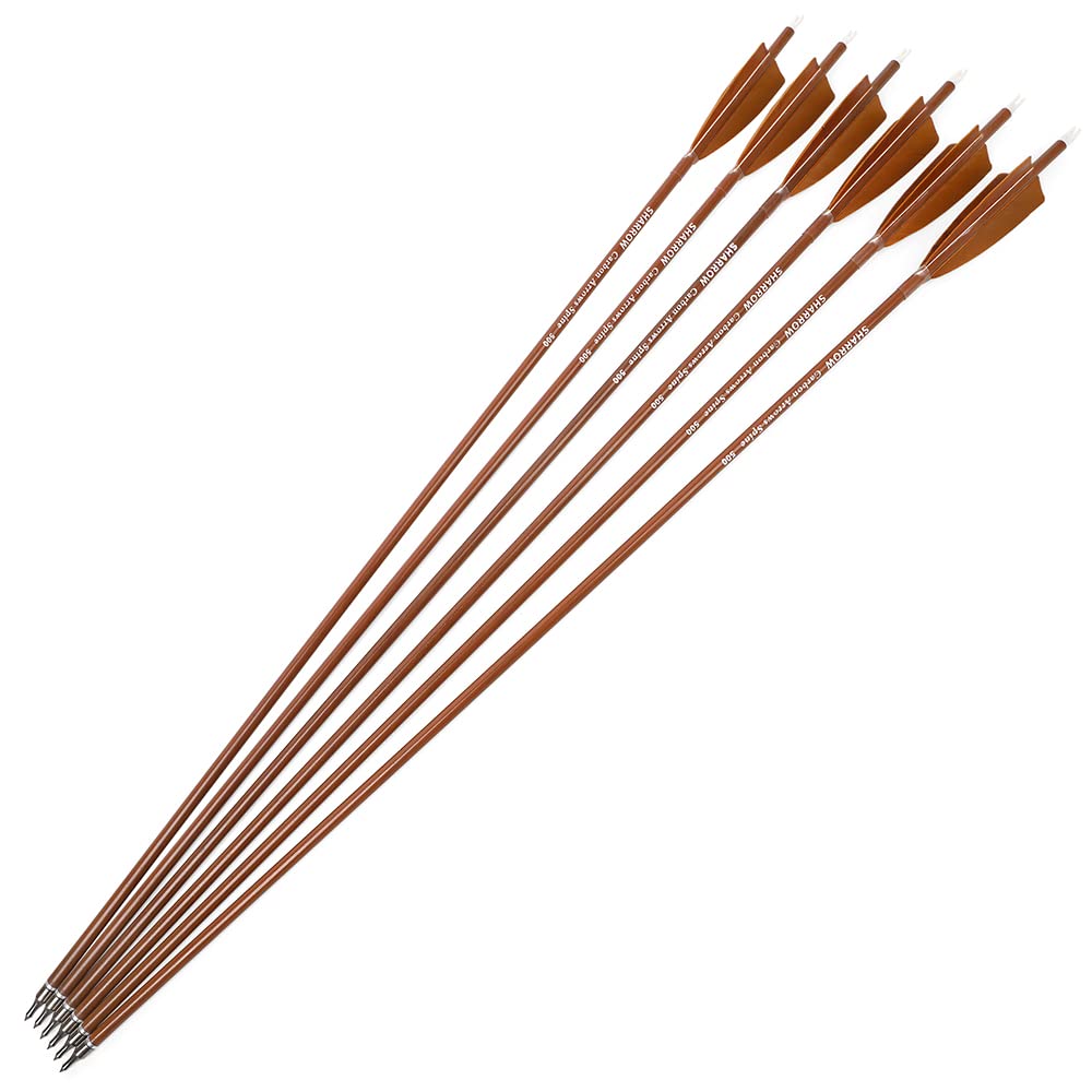 SHARROW Tir à l'arc Flèches de Carbone 30 Pouces Flèches pour la Chasse avec Plumes de Naturelle Spine 500 600 pour Arc Classique