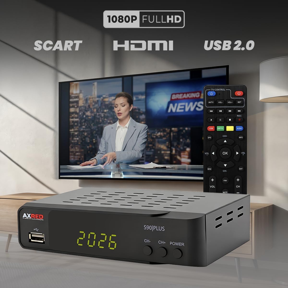 [ Test MOLTO BUONO, Note 1.1 *] AXRED S90 Plus HD ricevitore satellitare + cavo satellitare, con funzione di registrazione, compatibile HD, ricevitore satellitare digitale per parabola satellitare