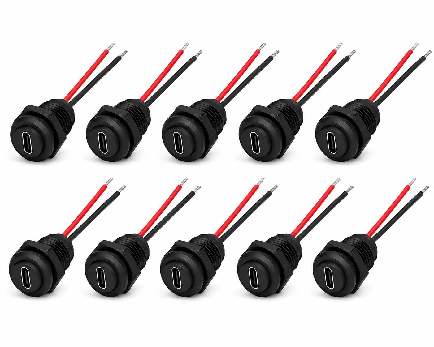 Pack of 10 USB Type-C Female Panel Mount Socket Connector with Red & Black Wire, USB-C Charging Port for Electronic Circuits, DIY Projects, Automotive, Motorcycle, Power Supply-image-30
