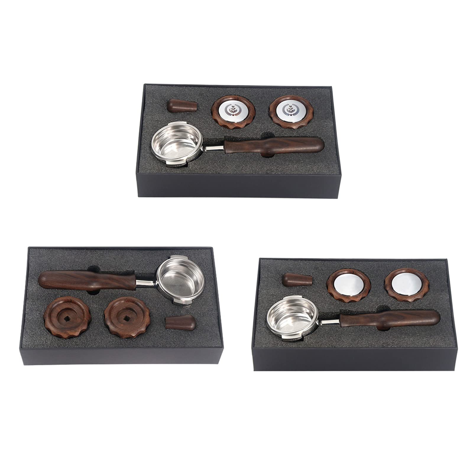 Portafiltro de café sin fondo de 58 mm para máquinas de café /Aibo, máquina de acero inoxidable, mango de madera, mango de madera