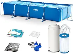 Intex 28274NP Piscina tubular INTEX, piscina retangular, 450 x 220 x 84 cm, 7,127 litros, com depuradora cartucho, 2,006 litros/hora, piscina de metal frame, ligações 32 mm
