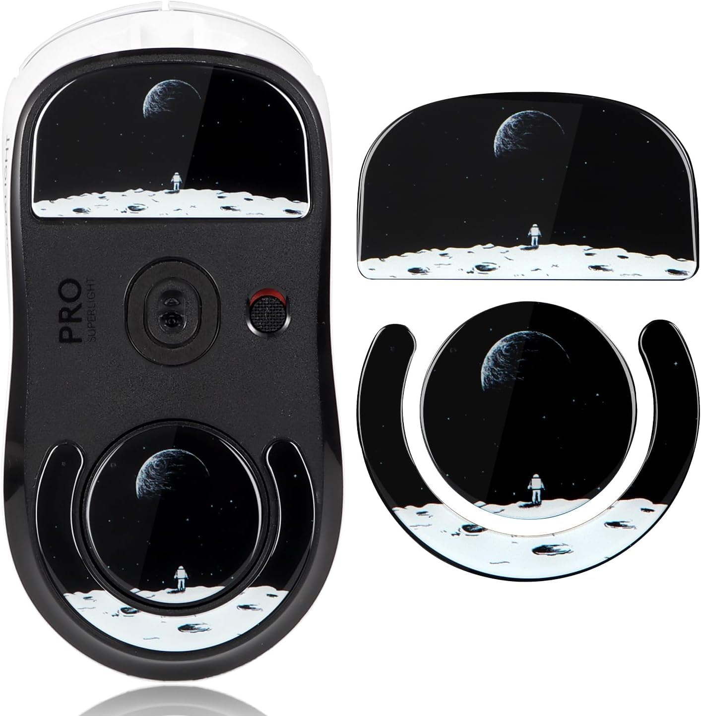 Durable Slimmer Toughened Glass Mouse Skates for Logitech G Pro X Superlight Wireless Gaming Mouse Ultra Smooth Glass Surface Mouse feet (Astronauts Pattern)