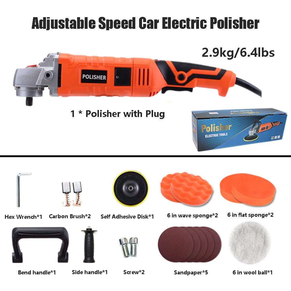 Pulidora rotativa de búfer, máquina de detalles de coche de 1580 W con 7 velocidades variables 500-3300 RPM, mango desmontable para encerar y pulir