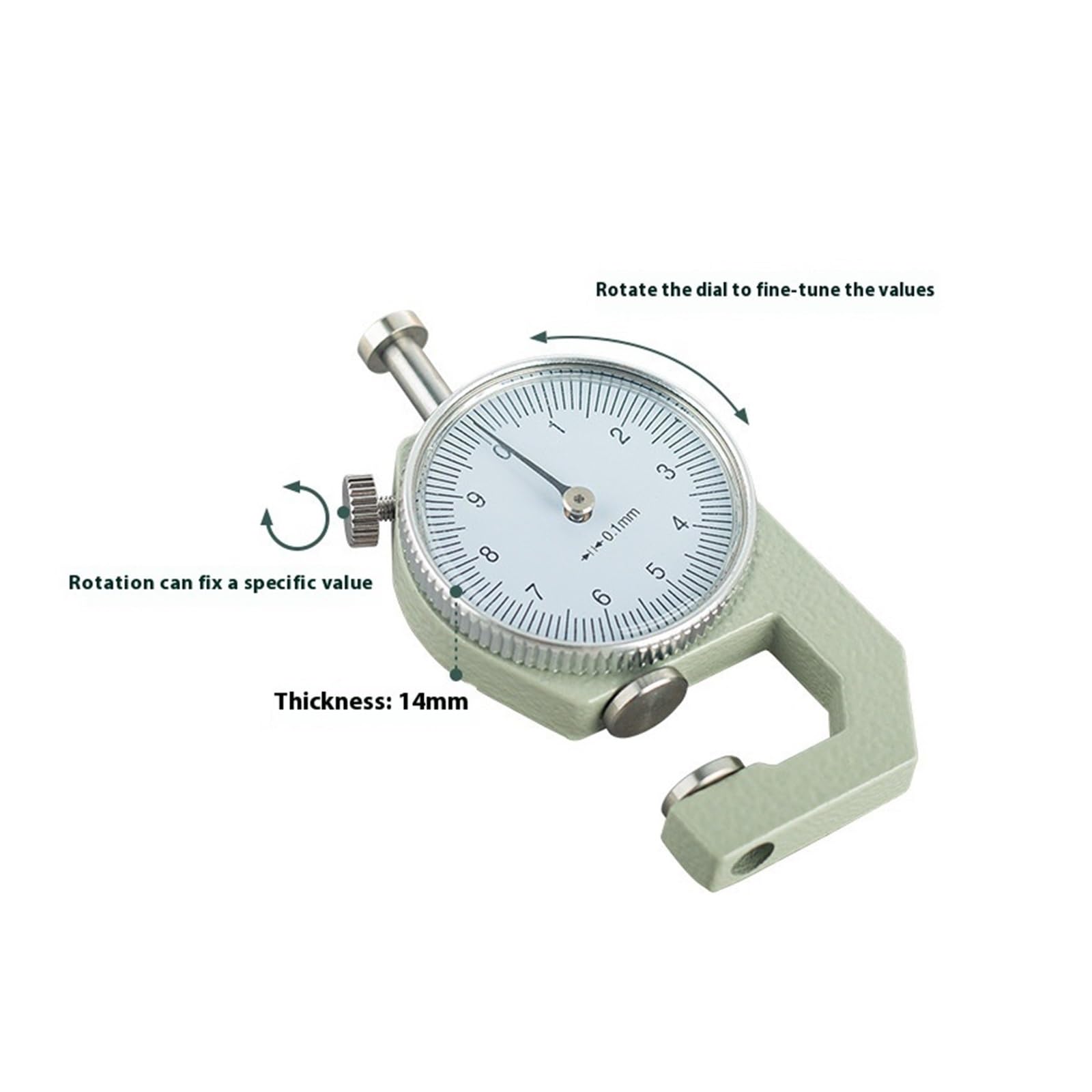 Misuratore di spessore Gau con quadrante 0-10 mm, strumento di misurazione di precisione per pelle e carta, precisione 0,1 mm, ideale per misurazioni di tubi cavi e circonferenze