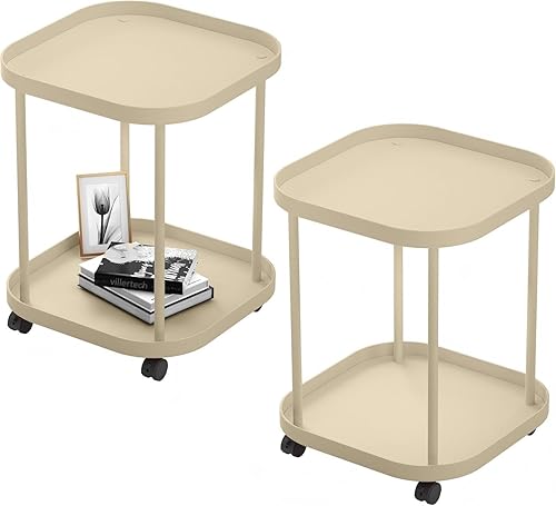 Miniatura 22 de Mesa auxiliar con ruedas, mesa auxiliar para sala de estar, sofá móvil de plástico, mesita de noche pequeña, dormitorio, color blanco (paquete de 2)