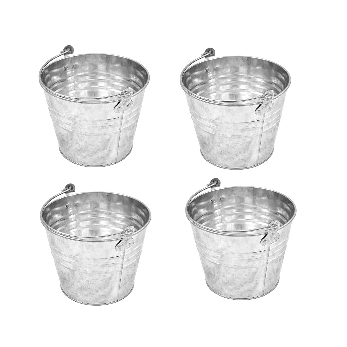 Pamex - Set di 4 secchi in metallo zincato da 5 litri, 22,1 x 17,9 cm, con manico in metallo per la pulizia, il giardinaggio, la casa, il secchio in metallo, il secchio metallico, il secchio