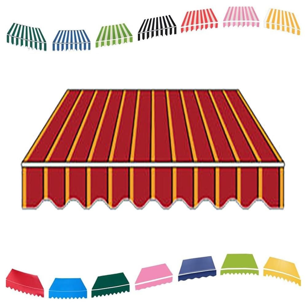 Store banne rétractable Manuel en Polyester, 2 m, 3 m, 4 m, 5 m, 6 m, 7 m, 8 m, 10 m, 12 m, 16 m, 20 m, pour terrasse, Balcon (Rayures Rouges, 5 x 3,5 m/16 x 12 pi)