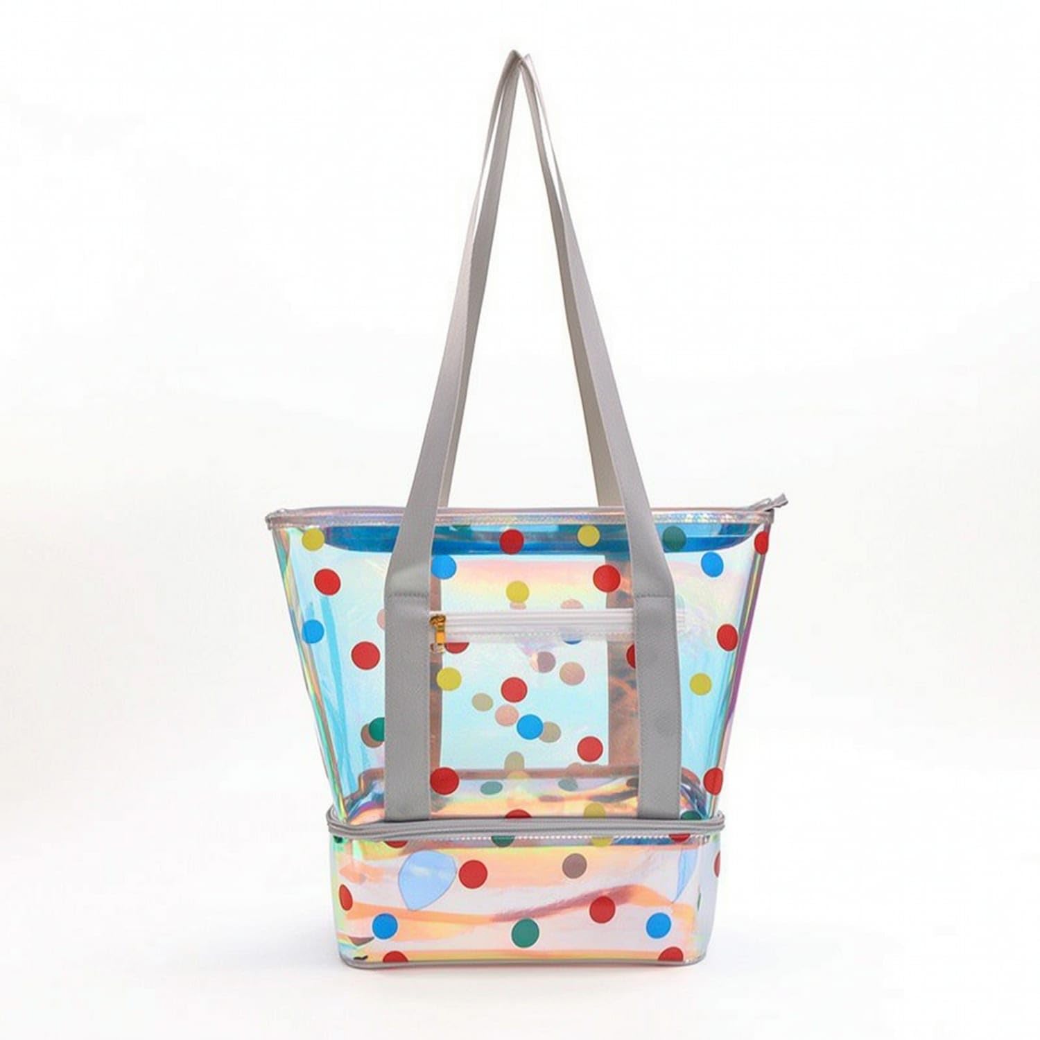 Iridescent Tote Bag with Wet Compartment Glossy Swim Storage Bag Waterproof Wipe-Clean for Beachgoers, Swimmers, Travel, Gym, Polka Dot Laser-picture-42