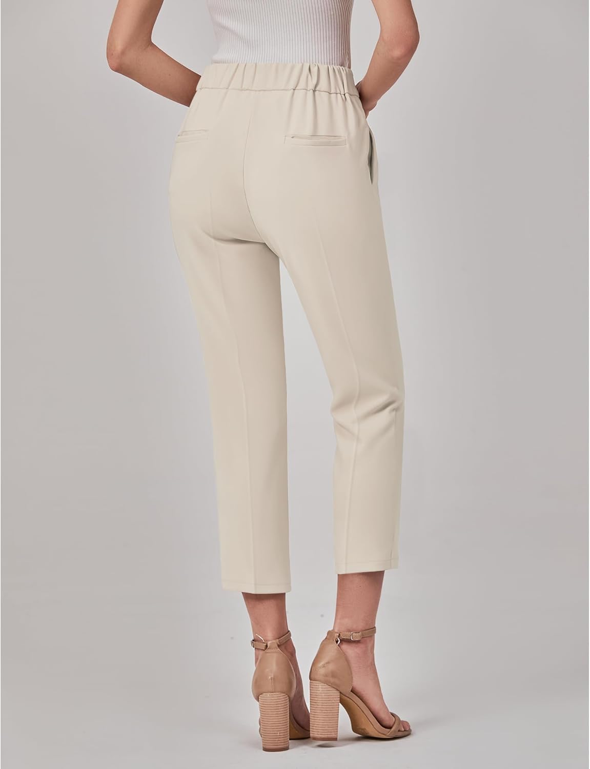 GRAPENT Capri Pants for Women High Waisted Pull On Dress Pants Slim Straight Leg Stretchy Waist Capris Trousers Pants - Image 2