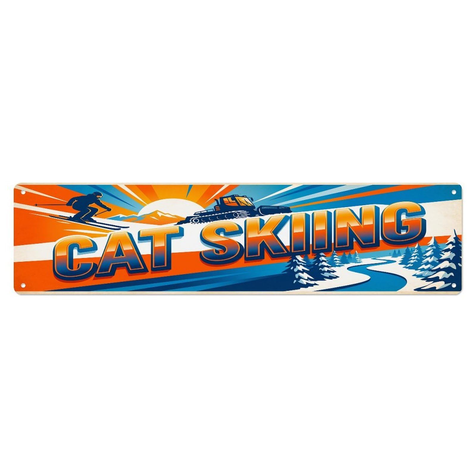 Vintage Cat Skiing Outdoor Activity Sports Metal Tin Sign
