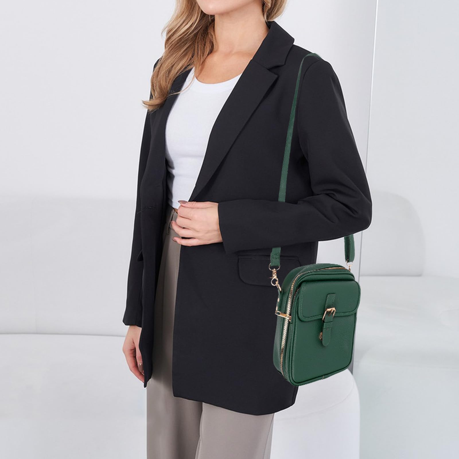 Bolso cruzado de cuero vintage para mujer, de gran capacidad, bolso cruzado para mujer (verde oscuro)