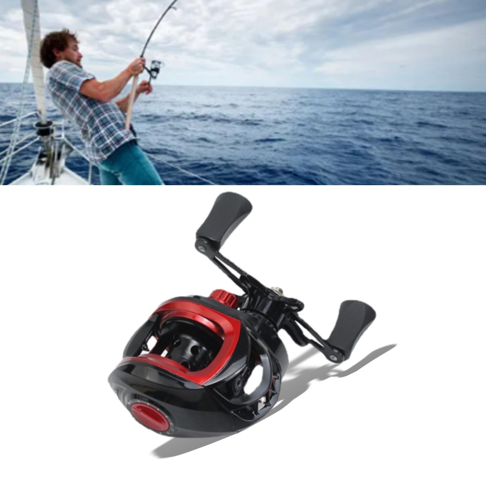 Saltwater Baitcaster Reel 8kg Long Cast Fishing Reel for Saltwater Freshwater Right Hand Lightweight Smooth Metal Reel
