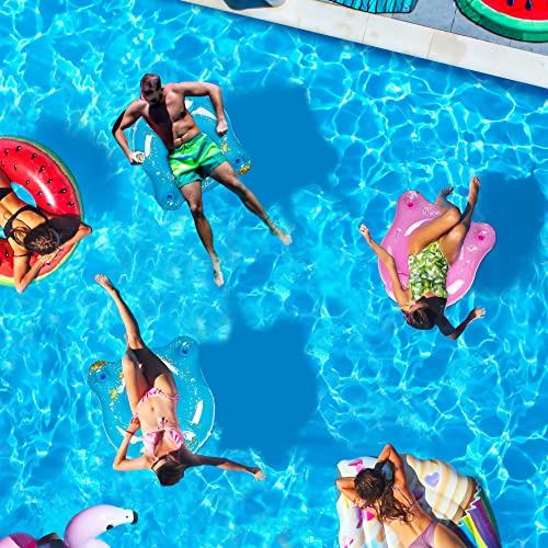 Joliyoou Inflatable Pool Float Chair For Adults, 2 Pack 42.5" W X 31.5" L Sitting Tube Armchairs With Headrest And Cup Holders, Floating Seat Lounge Chair With Glittering Spangles #TOP4