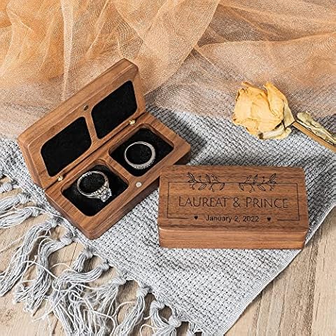 Personalized Rectangular Ring Box, Custom Wooden Wedding Double Ring Box, Double Ring Box For Proposal Engagement Birthday Gift, Can place 2 Rings, Jewelry Display Box Cover
