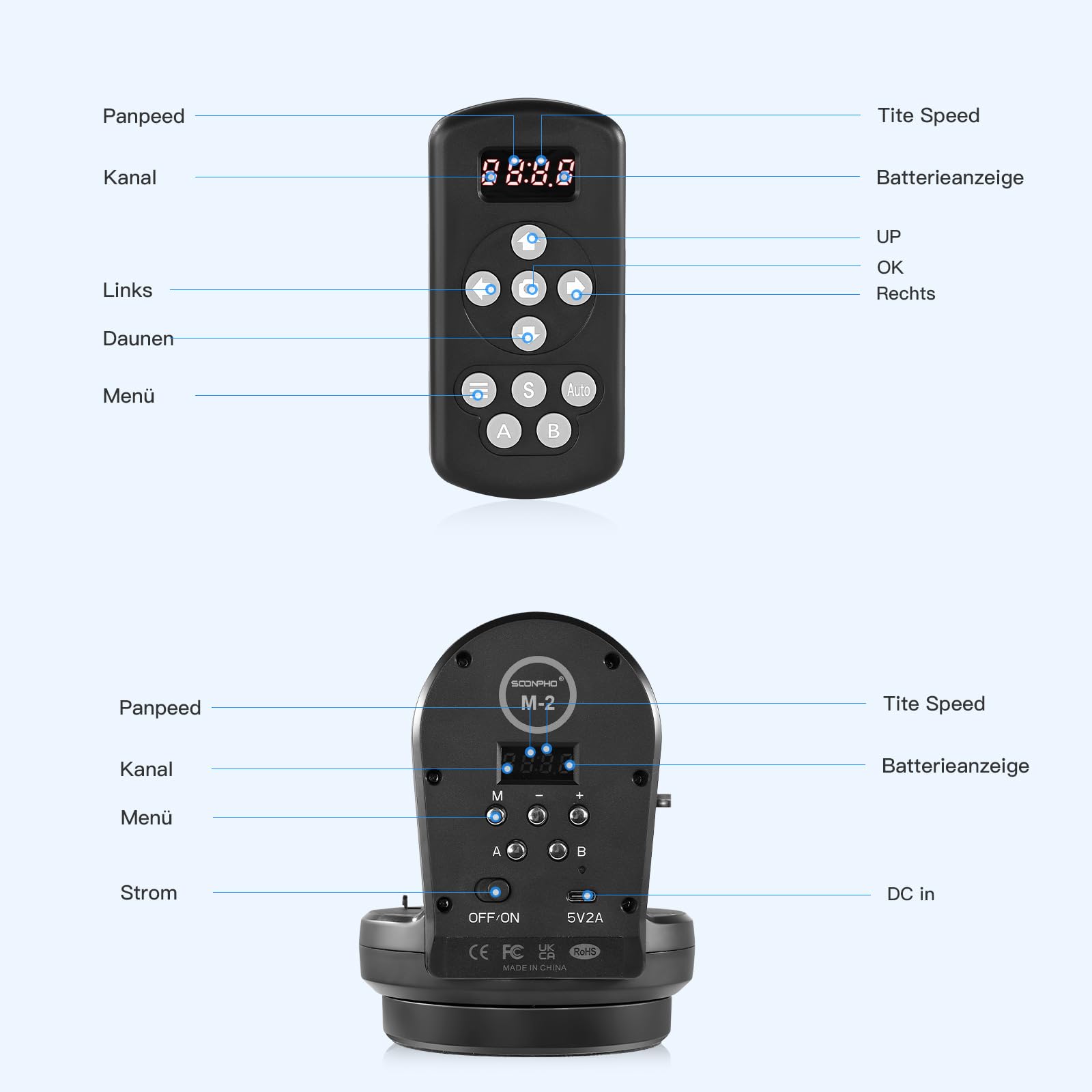 Soonpho M2 Tête de trépied panoramique électrique motorisée à 360 degrés avec Pince pour téléphone et télécommande et Reconnaissance des gestes AB Deux Points pour DSLR,Trépied,Téléphone