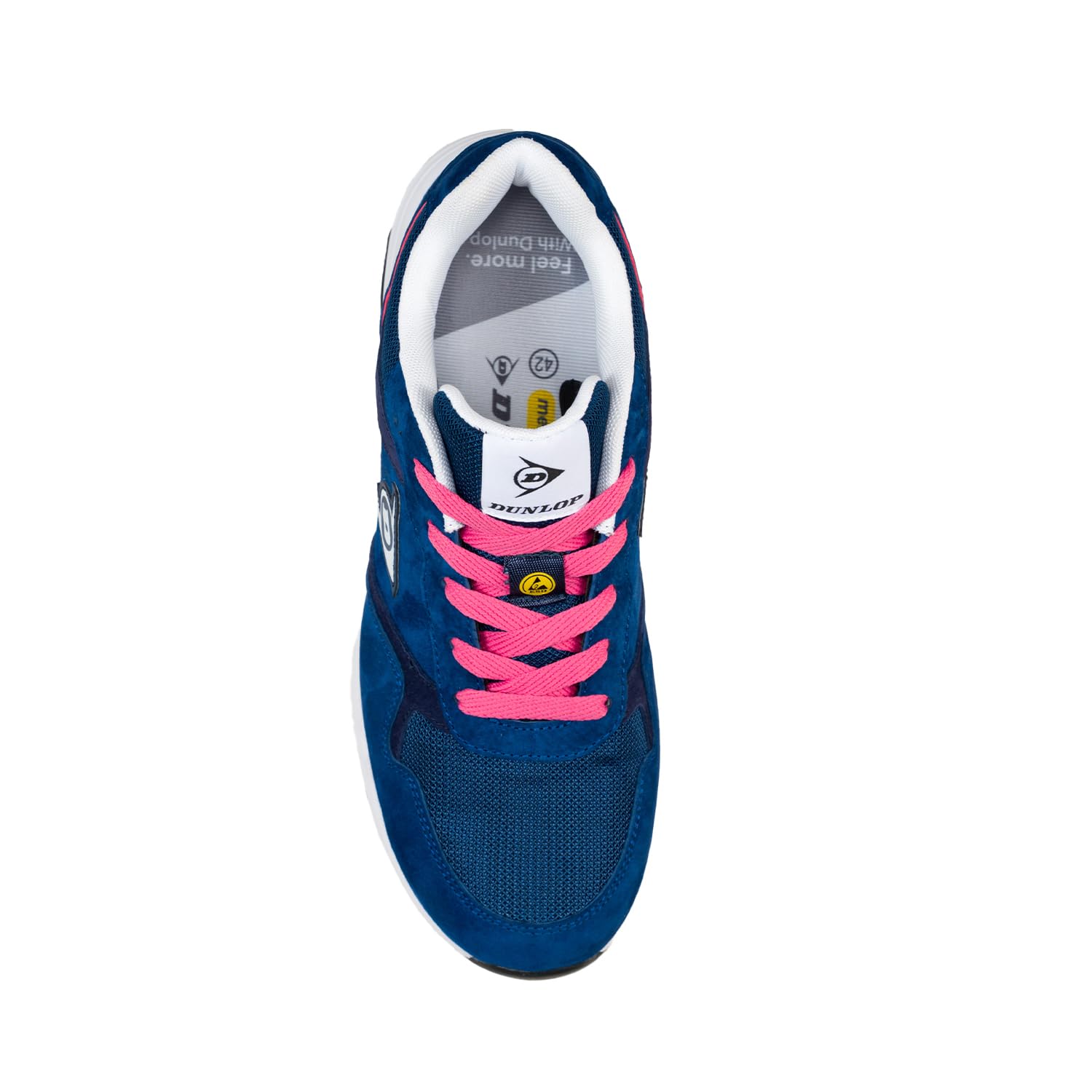 DUNLOP Zapato de Seguridad S3S Lady Arrow EVO Mujer Piel Ante Mesh Azul Rosa Puntera Fibra Vidrio Suela EVA HRO