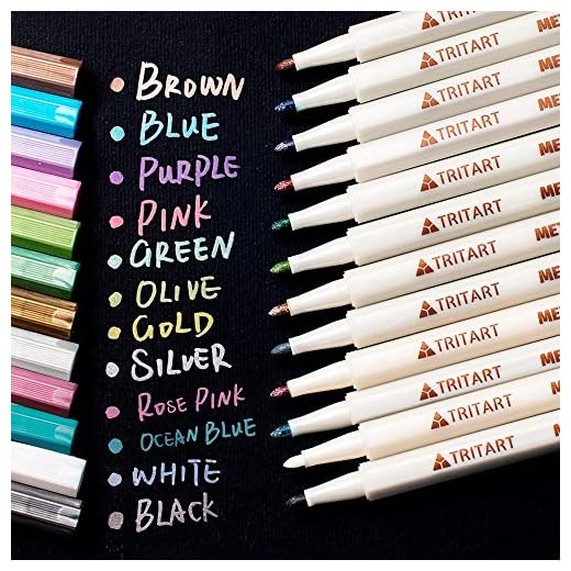 Tritart Juego de 12 rotuladores metálicos profesionales, para álbumes de fotos, álbumes de recortes, para superficies lisas, con plantillas gratuitas