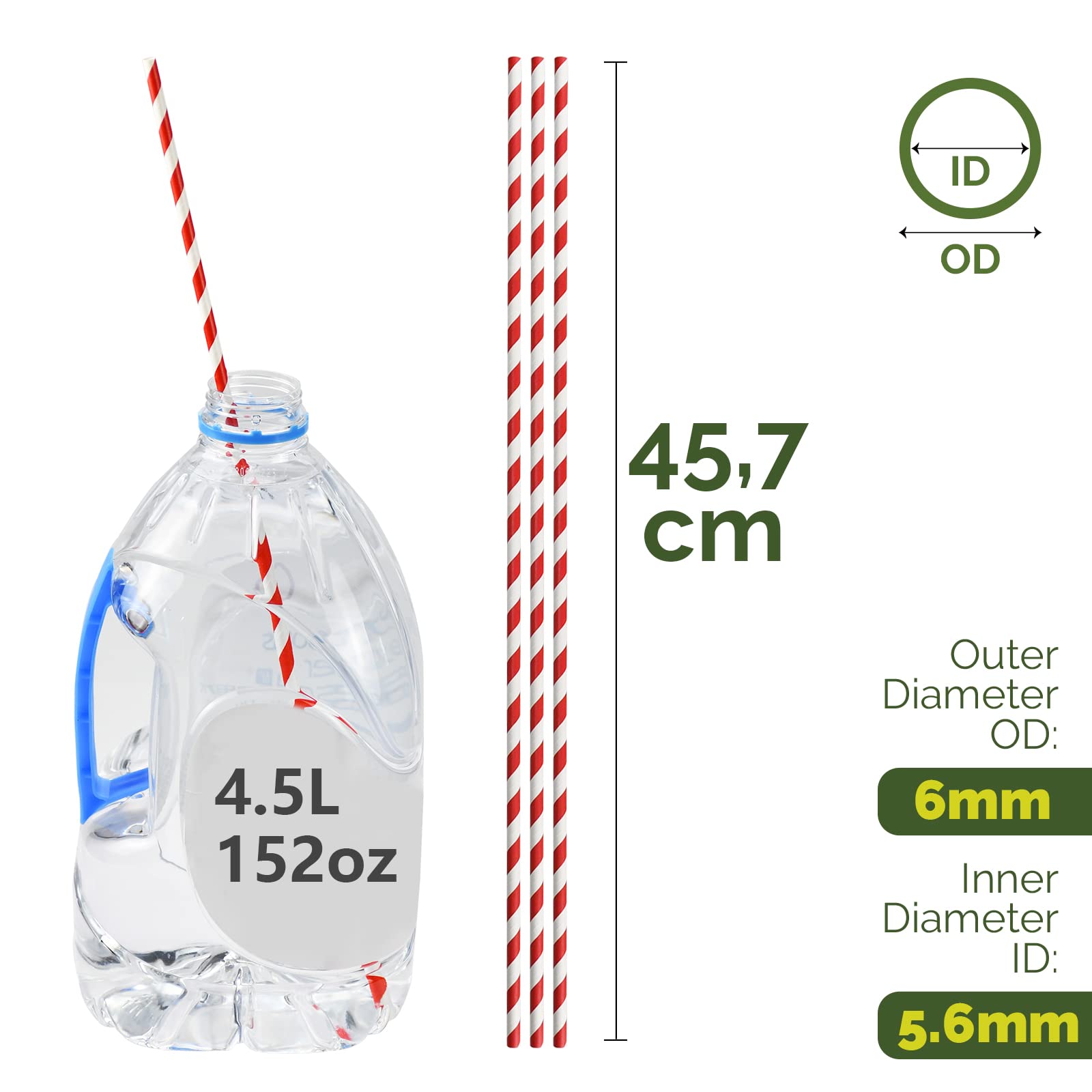Cannucce di carta extra lunghe da 46 cm per bevande di grandi dimensioni, artigianato fai da te, bastoncini di zucchero filato - strisce rosse/bianche, 100 conteggi - 100% biodegradabili