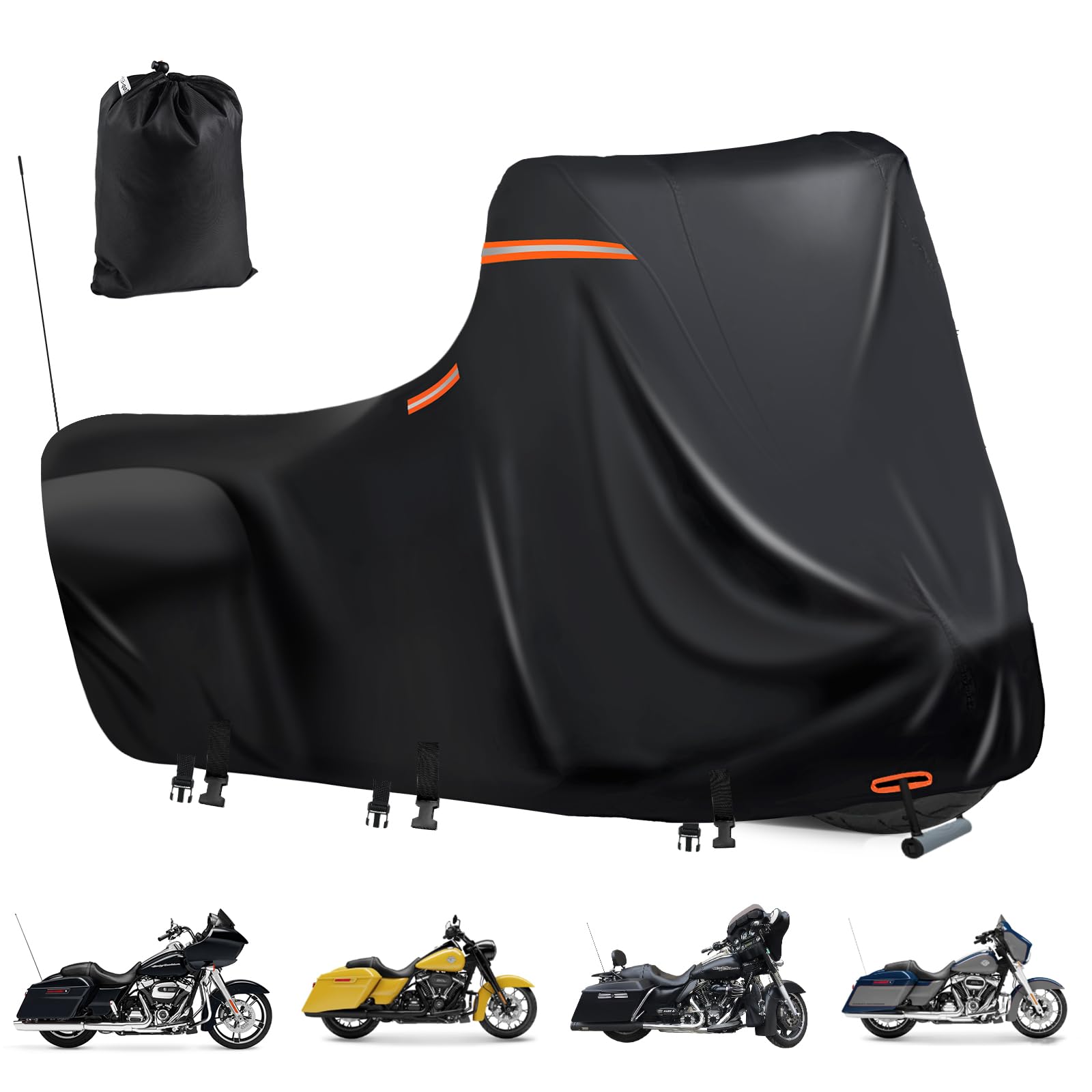 Lona Impermeable 600D para Motocicleta,5 Bandas Reflectantes,2 Orificios para ventilación,Cubierta de Motocicleta para Exteriores para Modelos Touring(Caja Lateral 300x110x142cm