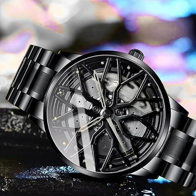 Image of Men's Sport Quartz Watch Car Wheel Multicolour Dial Wheel Dial 360 Rotating Casual Fashion Stainless Steel Alloy Mens &Boy's Luxury Metal Gift Creative Watch