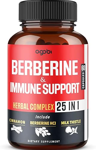 Suplemento de berberina prémium 25 en 1 de 25600 mg con Ceilán, Ashwagandha, cúrcuma, cardo mariano, saúco y pimienta negra, apoya el sistema