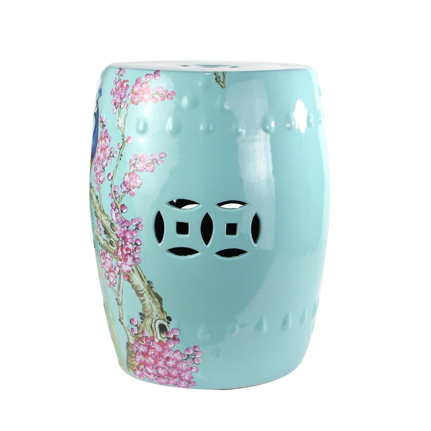 Fine Asianliving Tabouret Céramique Paon Chinois Bleu D33xH45cm Tabouret Chinois de Jardin Table d'appoint en céramique Chinois Porcelaine Tabouret Oriental