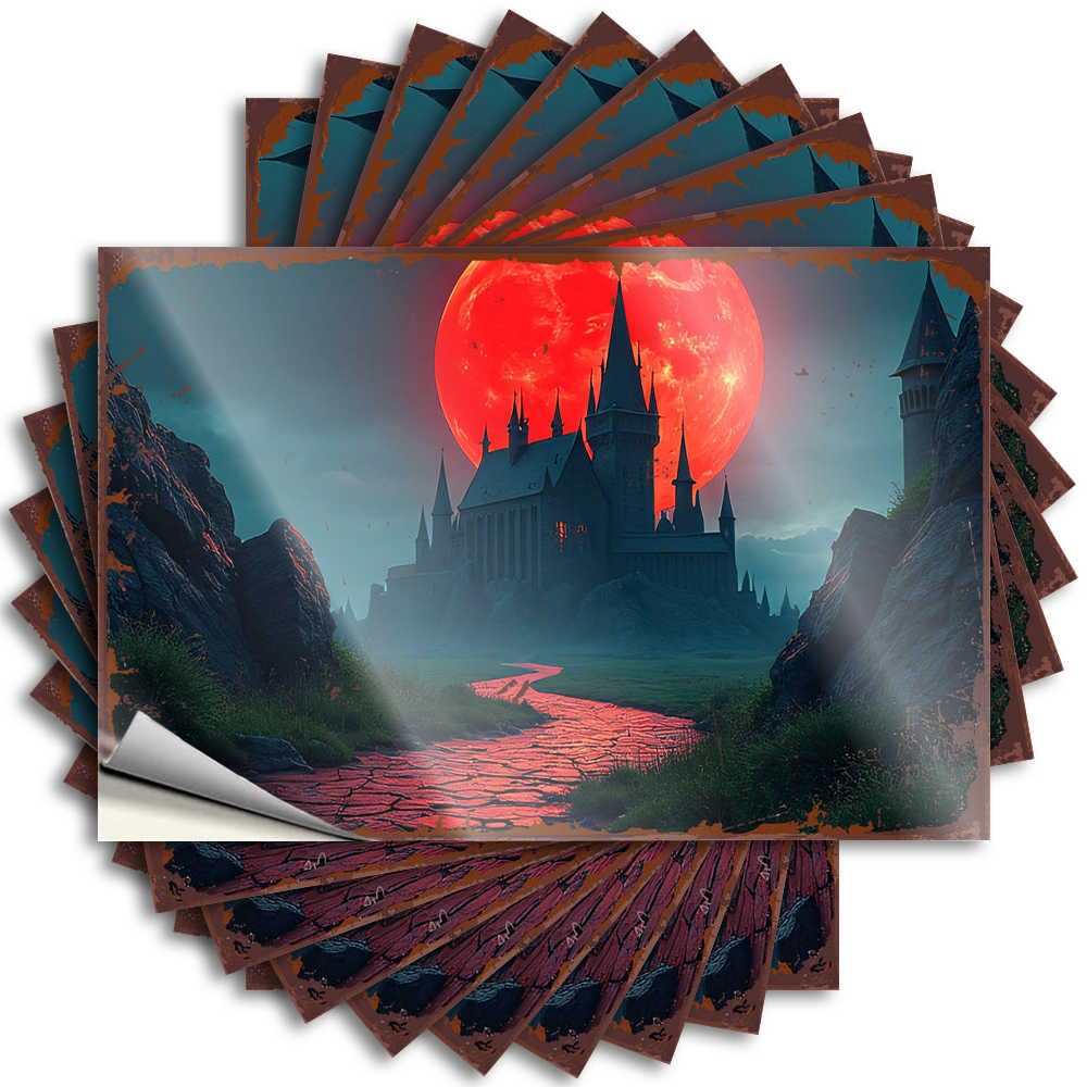 Kitchen Accessories Decor, Stickers Christmas Case Halloween Castle with Blood Moon | Rock Waterproof Vinyl Stickers(6X9CM)