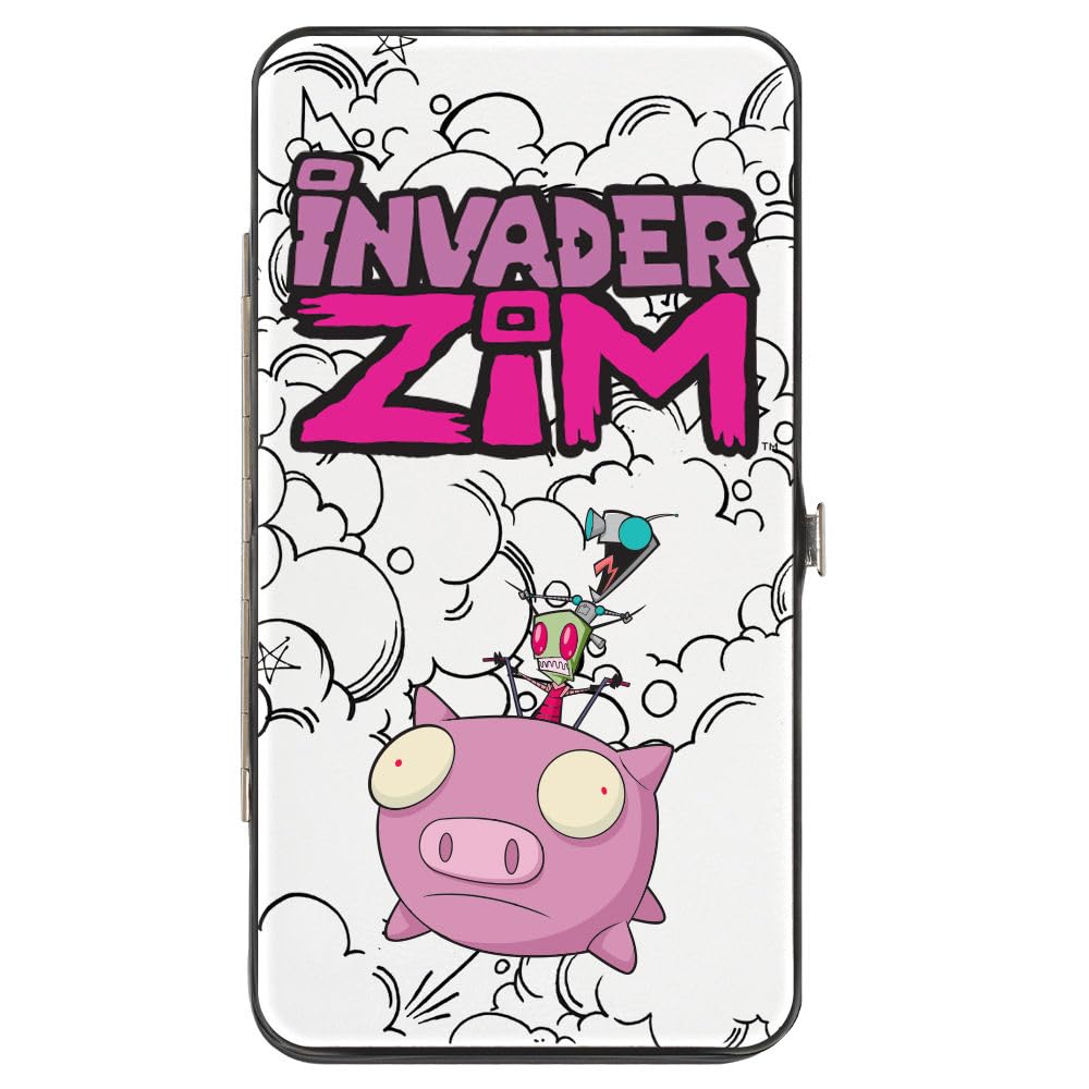 Nickelodeon Wallet, Hinged, Invader Zim Zim and GIR and Piggy Doddles White Black, Vegan Leather