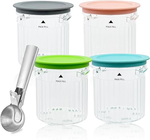 Miniatura 1 de CUTIECLUB 4 recipientes y tapas para helado Ninja CREAMi Breeze serie NC100 y NC200 CREAMi, y cuchara de helado de acero inoxidable con juego de