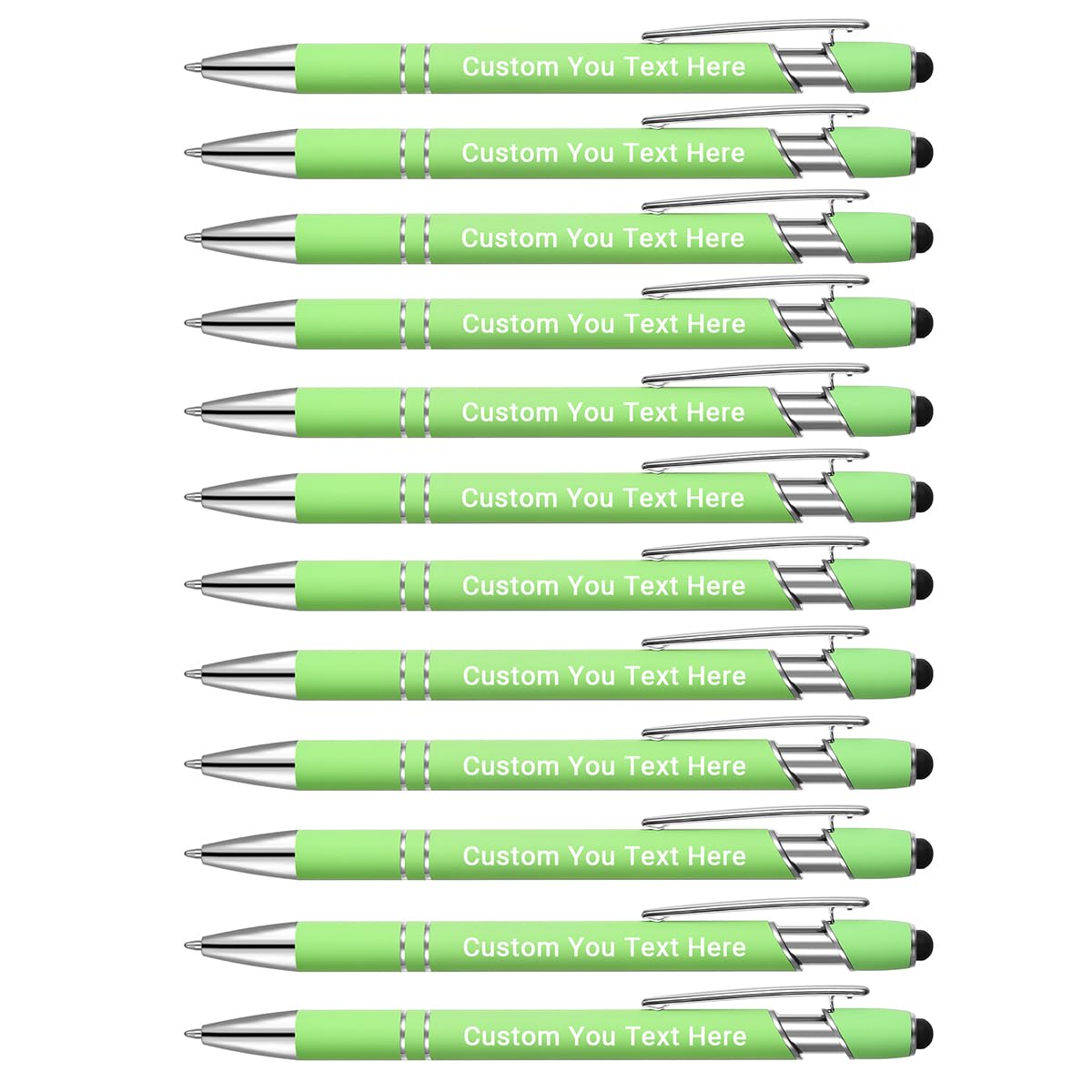 Zoonnis 100 Pcs Personalized Ballpoint Pens with Stylus Tips for Business Personalised Engraved Pen In Bulk for Women Men with Name Text Customised Pen Writing Custom Pen With Black Ink for School