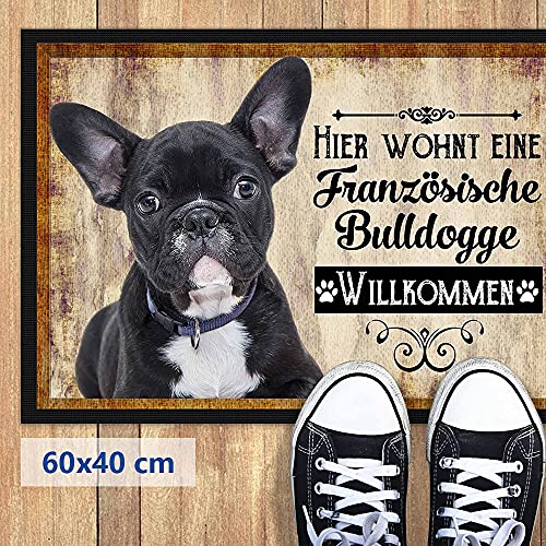Print Royal Fußmatte Haustiere mit Hundebild Franz. Bulldogge schwarz - Geschenkidee für Hundefreunde und Hundebesitzer - Größe 60 x 40 cm