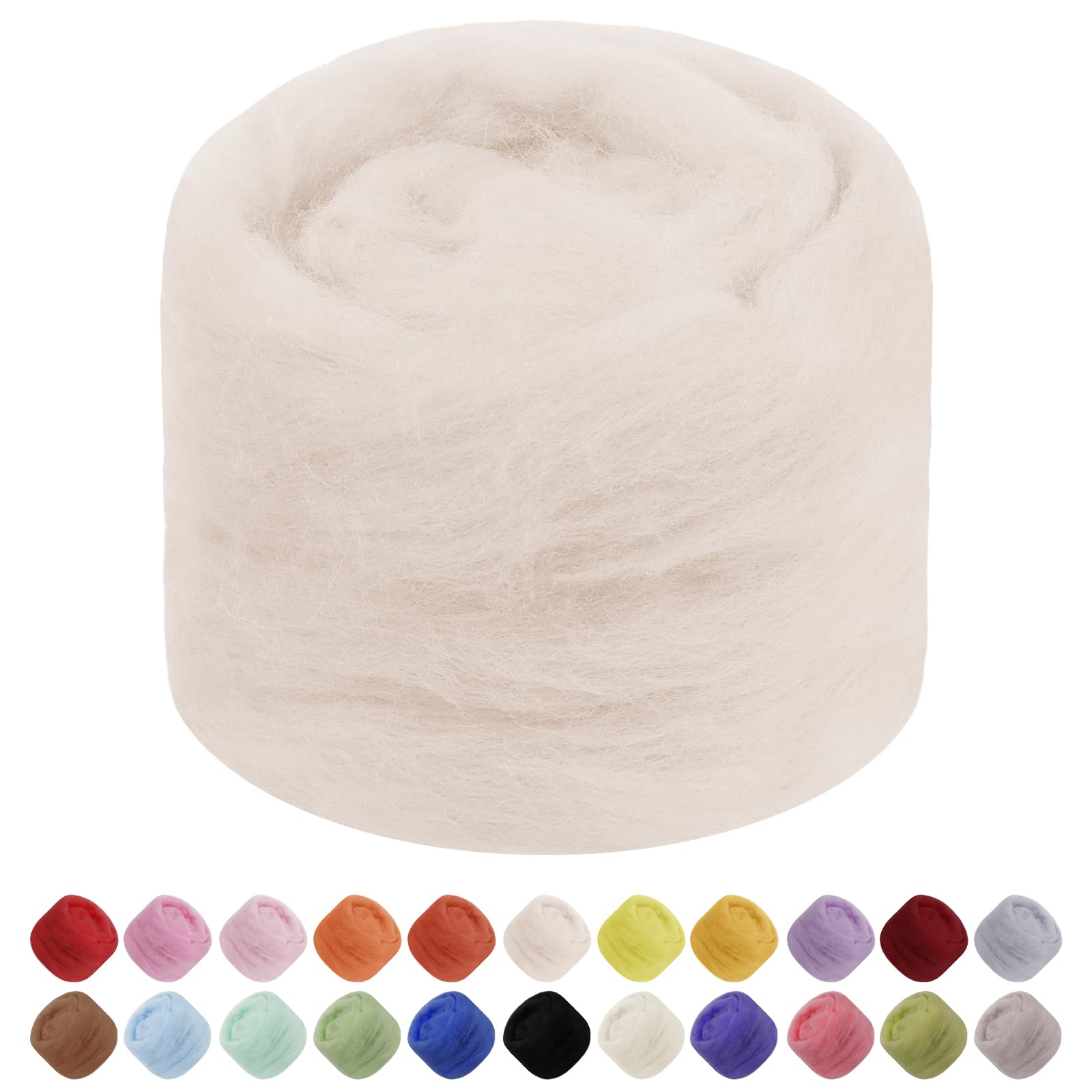 Uiopa Needle Felting Wool, 50g Felting Wool Soft Wool Roving Yarn, Beige Wool Roving for Needle Felting, Wet Felting, Felting Projects, DIY Crafts