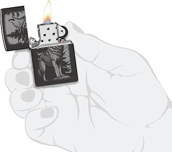 Zippo Howling Wolf Design High Polish Black Pocket Lighter