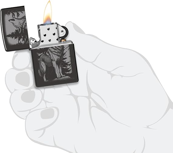 Zippo Howling Wolf Design High Polish Black Pocket Lighter