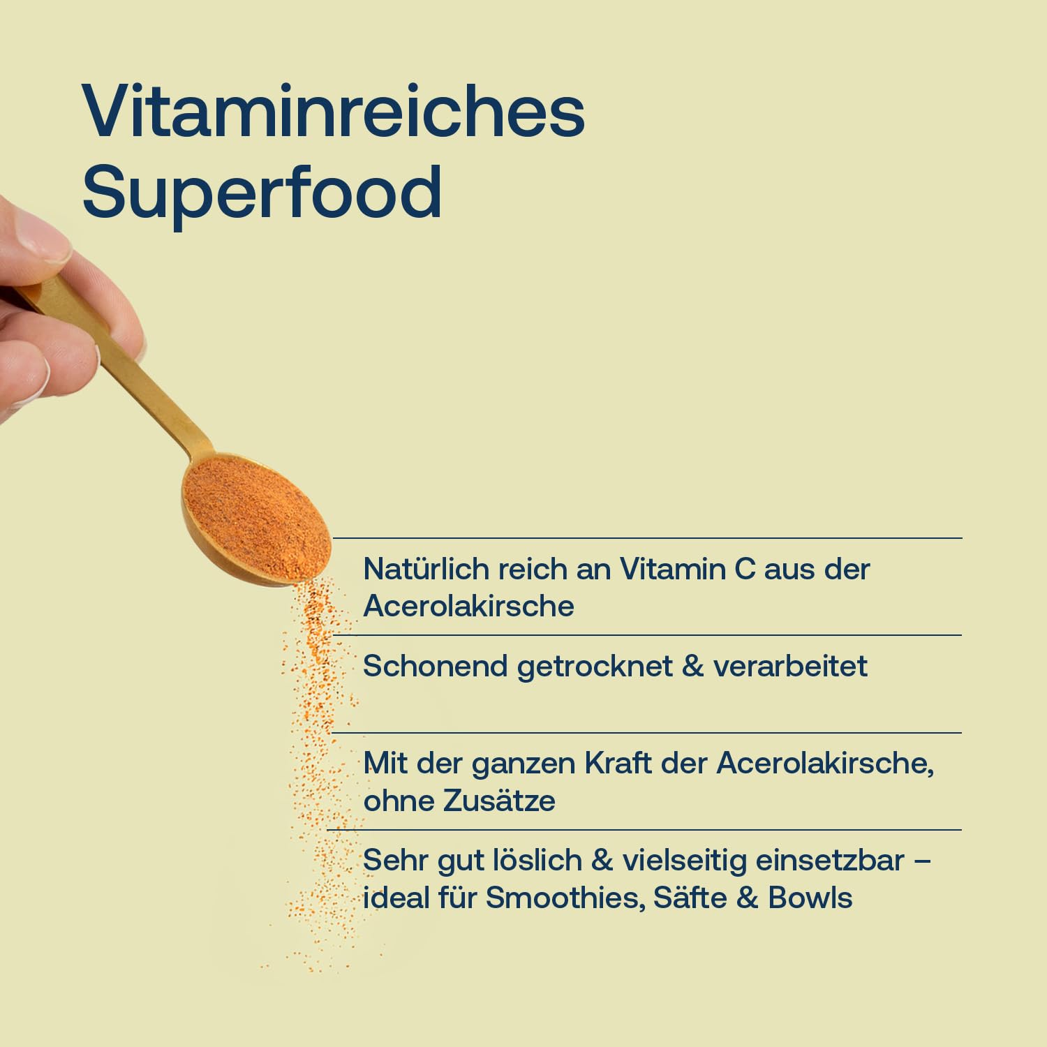 Effective Nature - Bio Acerola Pulver - Vitamin C aus der Acerolakirsche - Hochdosiert & ohne Zusätze - Natürliches Vitamin C Pulver schonend getrocknet - vegan