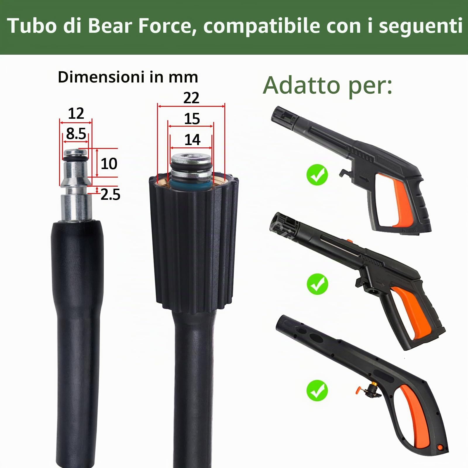 Bear Force - Tubo di ricambio ad alta pressione da 10 m x 180 bar, compatibile con il pulitore ad alta pressione Black & Decker PW1500 PW1700 / AR Blue Clean serie 200~500'