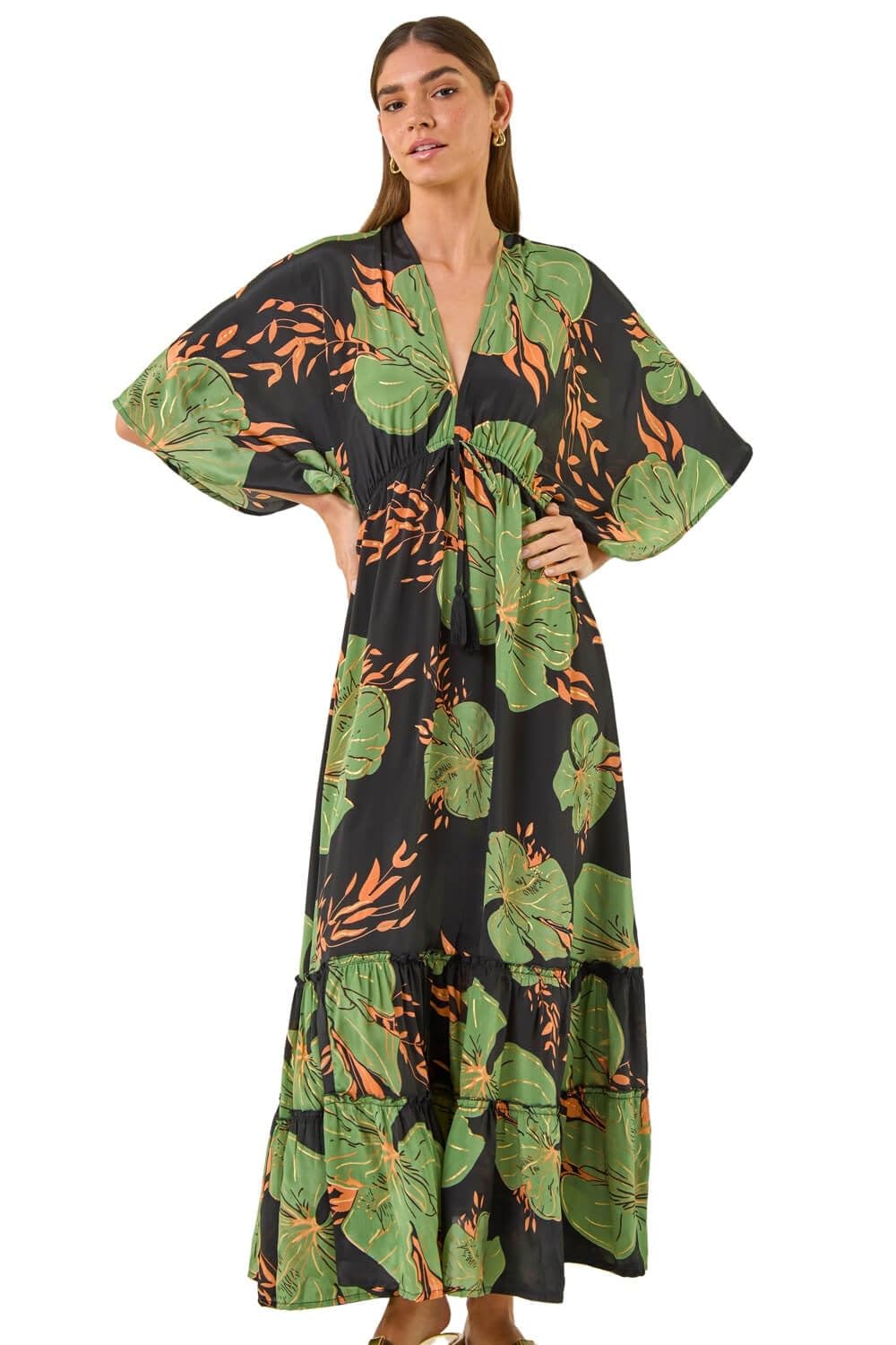 Roman Women's Green Boho Leaf Maxi Dress In Size 14