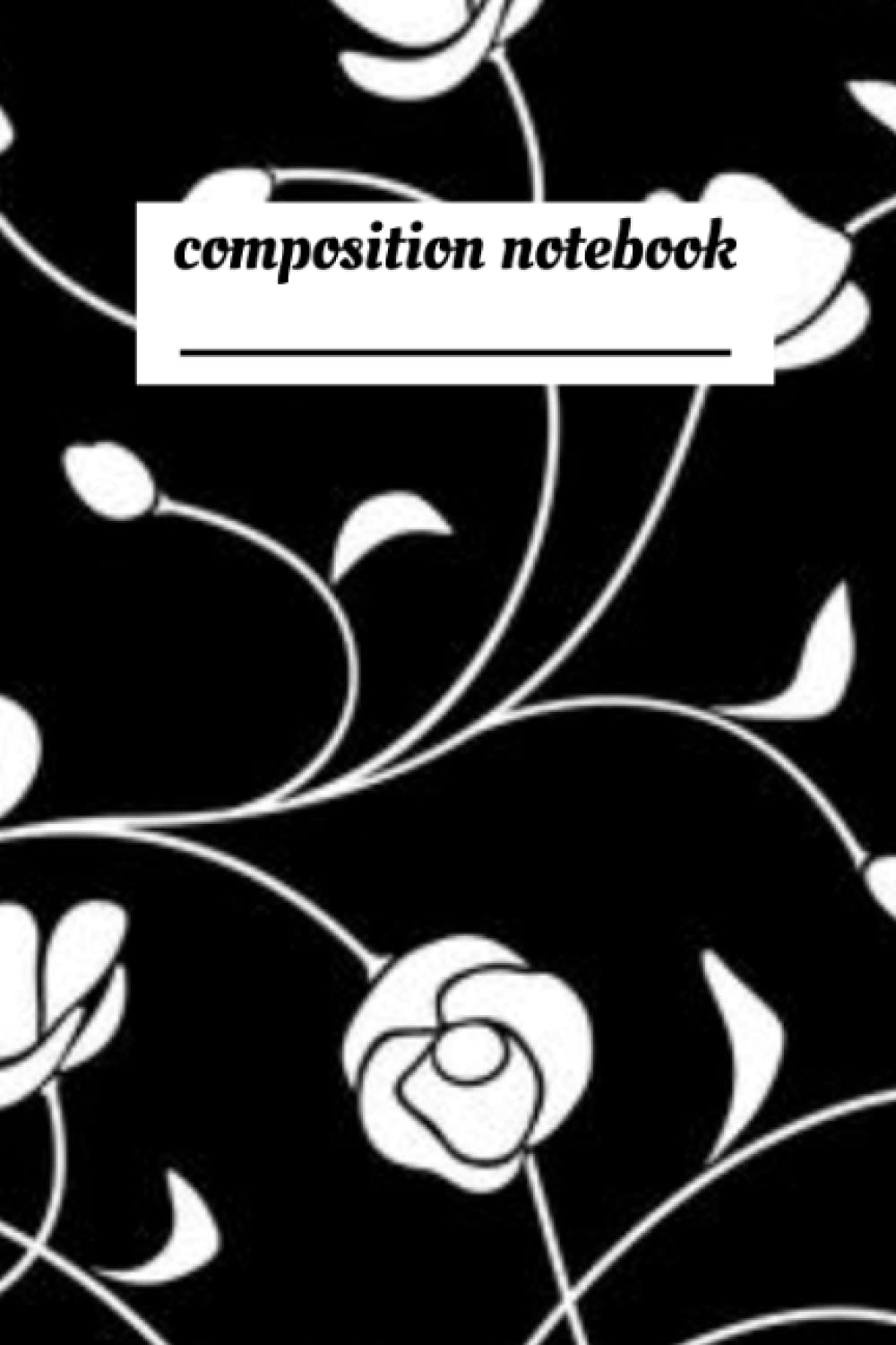 composition notebook: white roses on Black