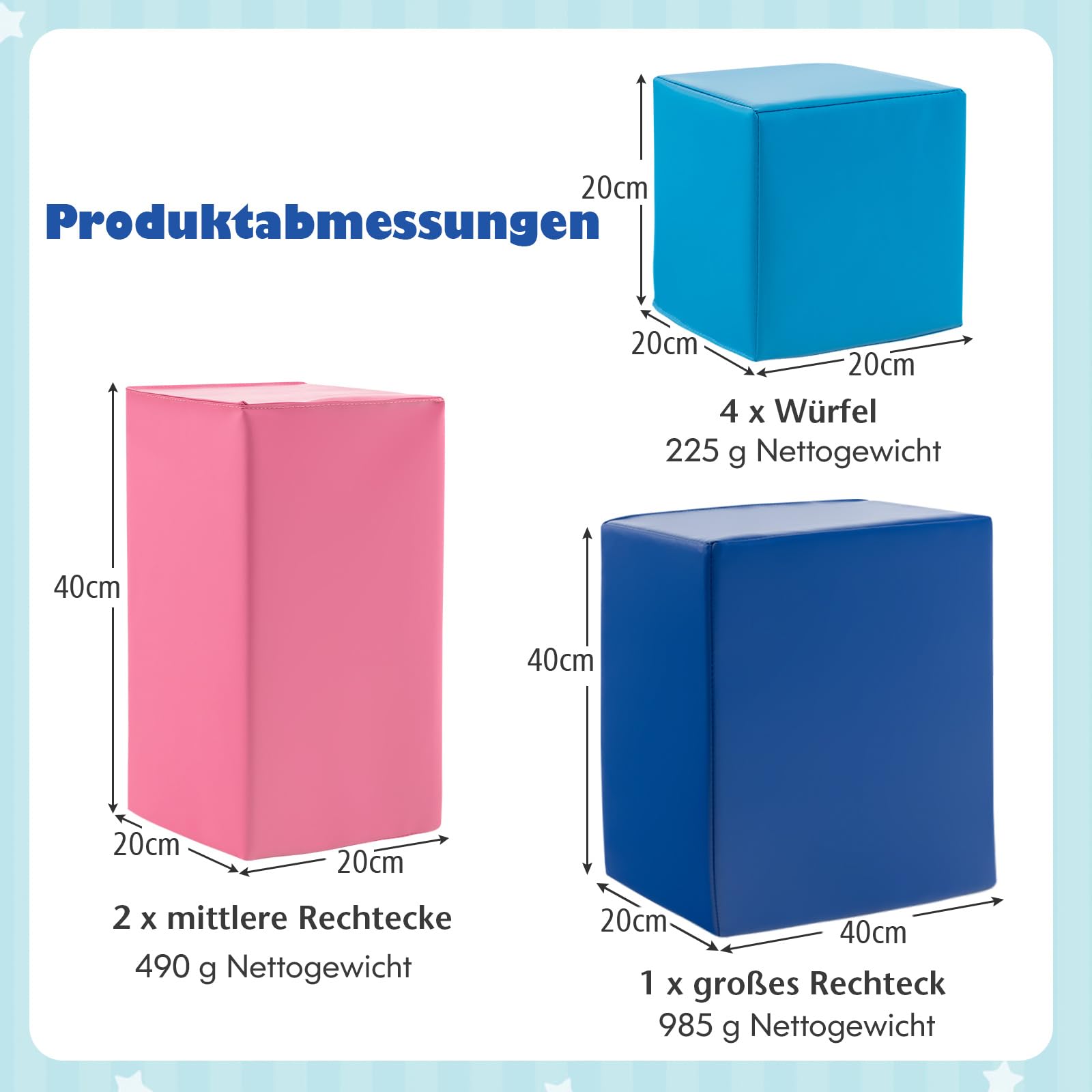 COSTWAY 7 TLG. Schaumstoff Bausteine, Softbausteine quadratisch & rechreckig, Bunte Riesenbausteine weich zum Klettern, Schaumstoffwürfel für Baby & Kinder ab 1 Jahr